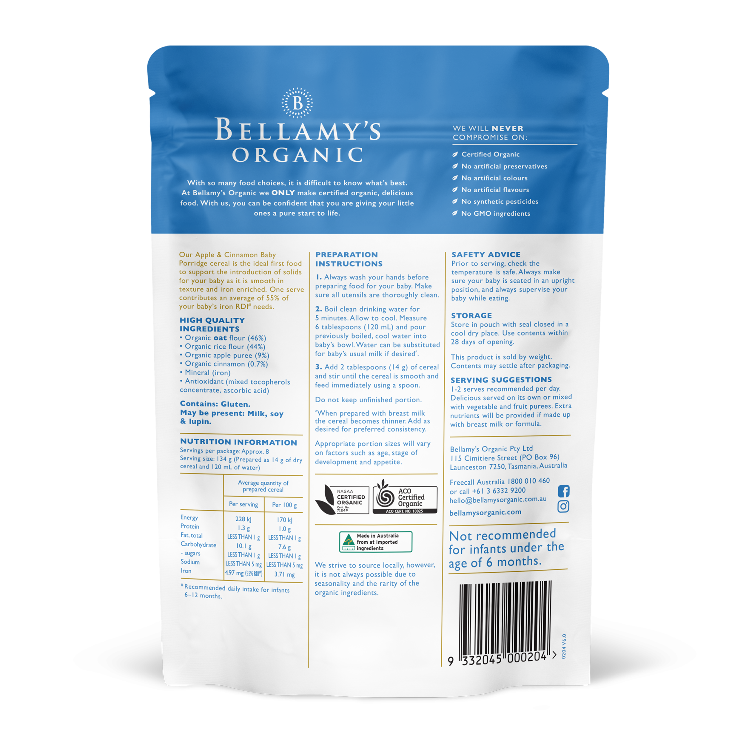Apple Cinnamon Porridge 6+ Months – Bellamy's Organic
