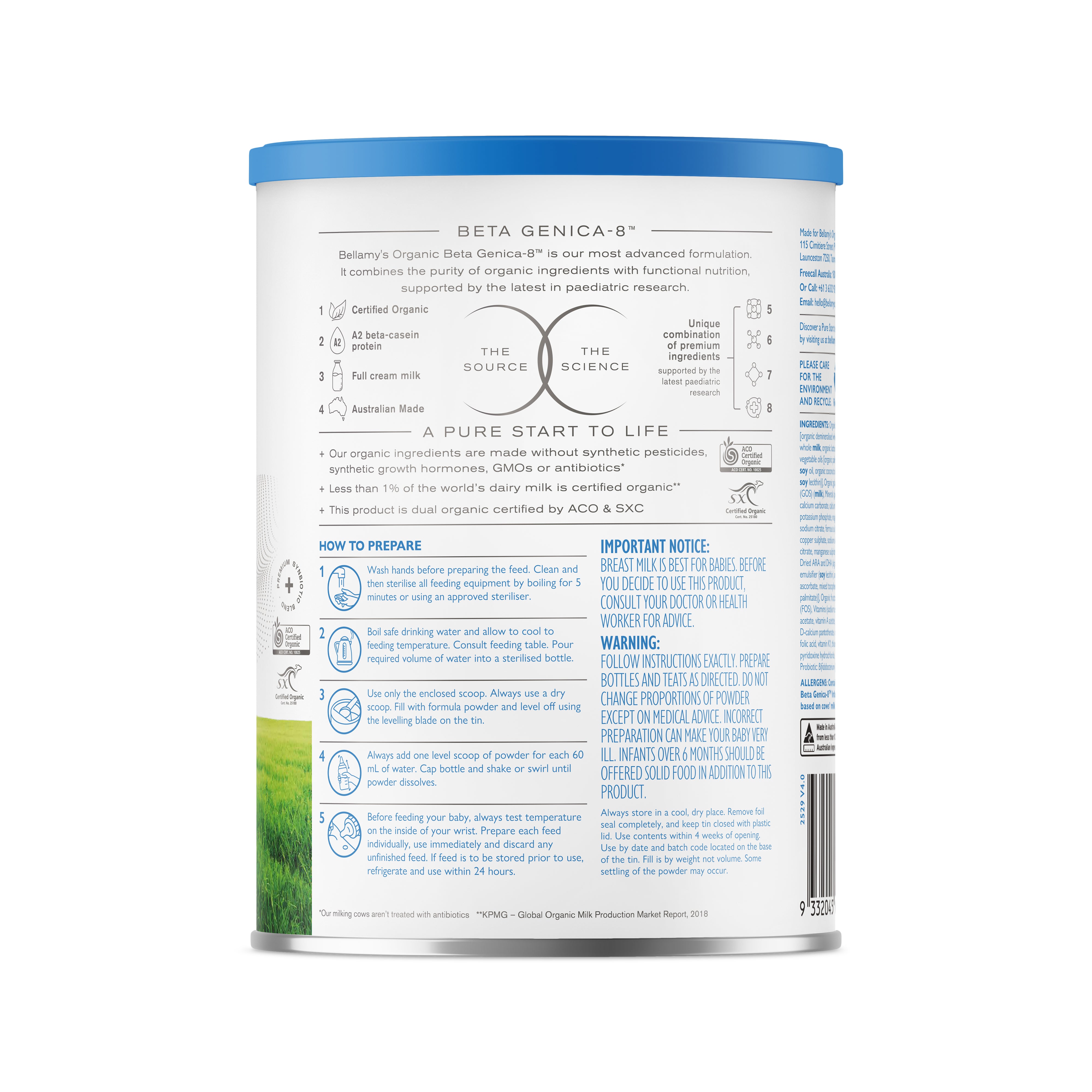 Beta Genica-8™ Step 1 Infant Formula – Bellamy's Organic