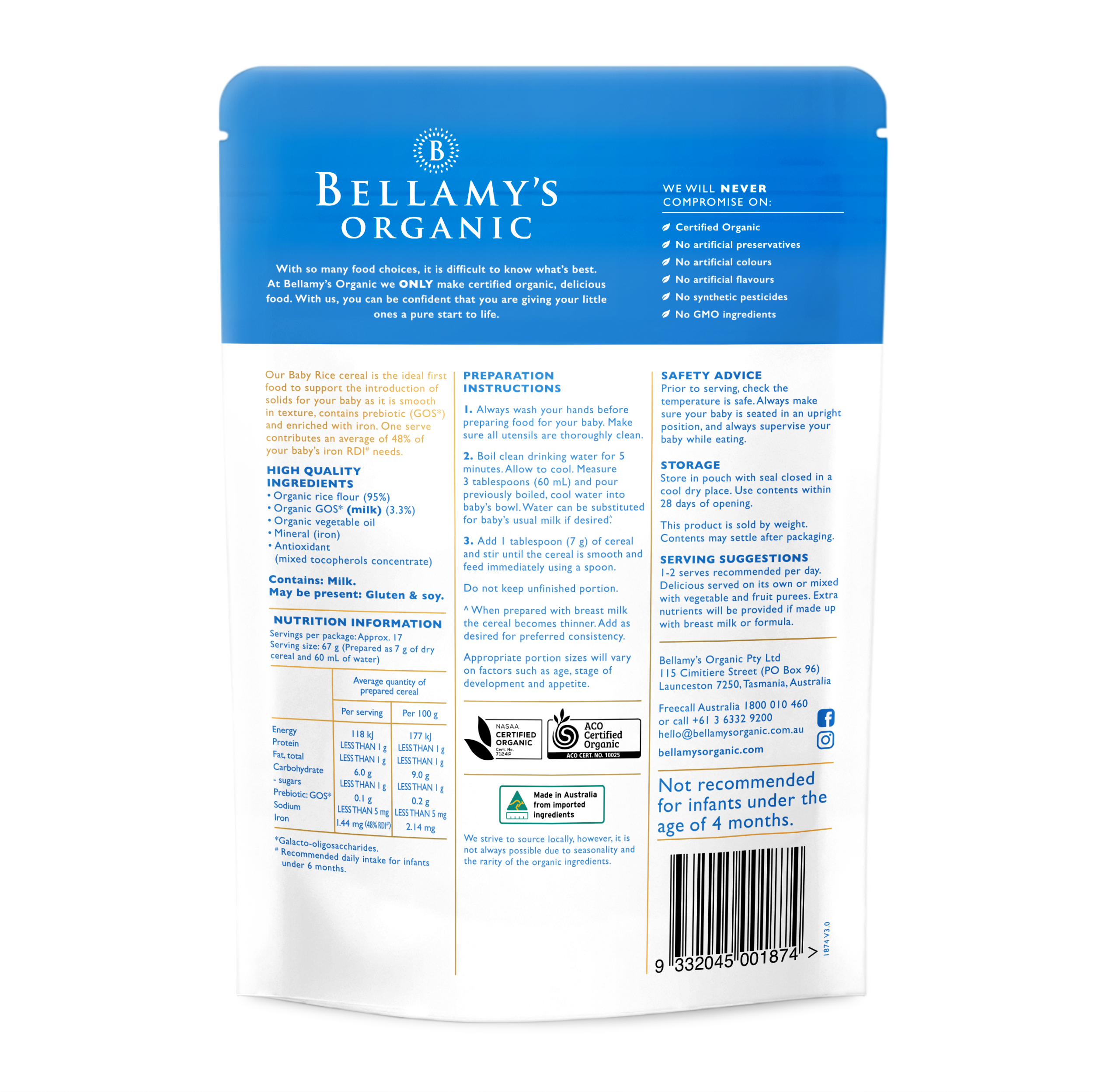 Organic Baby Rice with GOS 4+ Months – Bellamy's Organic