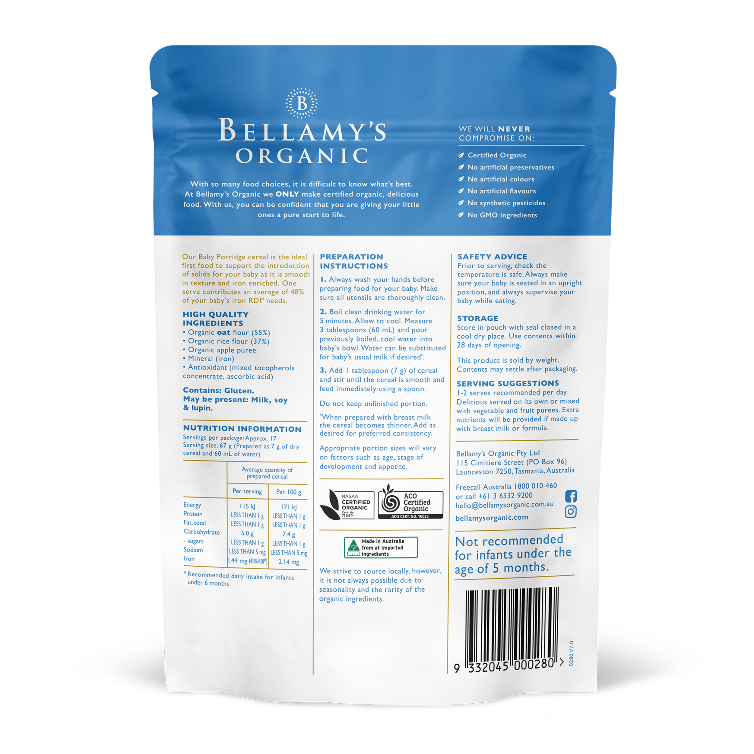 Organic Baby Porridge for 5+ Months – Bellamy's Organic