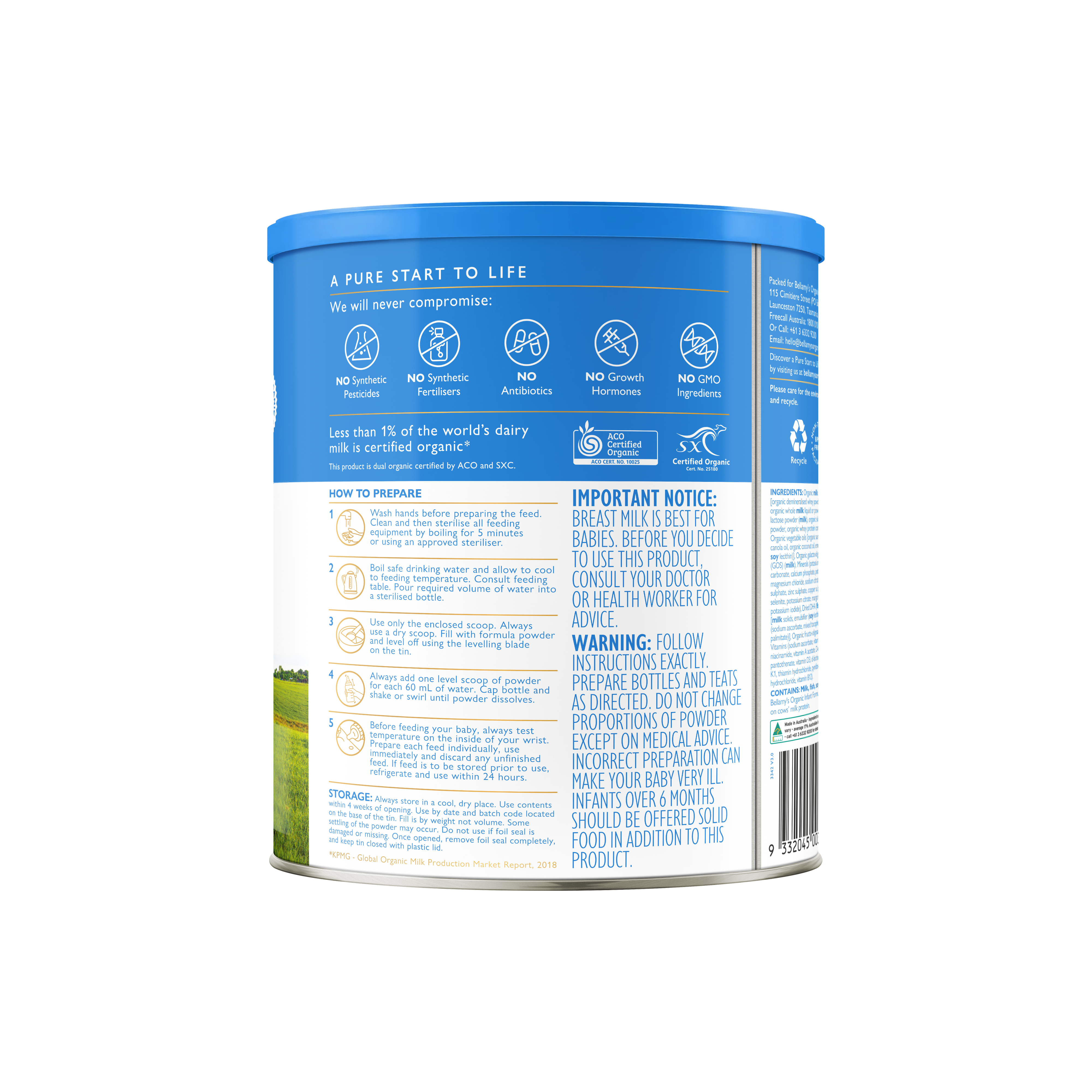 Step 1 Infant Formula 300g (0-6 Months) – Bellamy's Organic